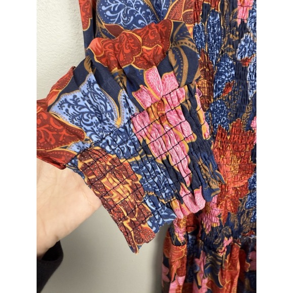 NWT Farm Rio Navy‎ Garden Smocked Mini Dress Size S Lenzing Ecovero Floral Boho - Picture 5 of 14